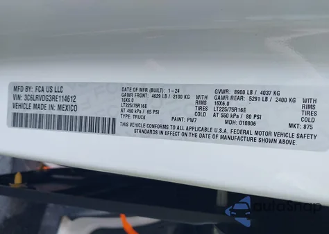 2024 Ram Promaster 2500 2500 High from USA, damaged, VIN 3C6LRVDG3RE114612